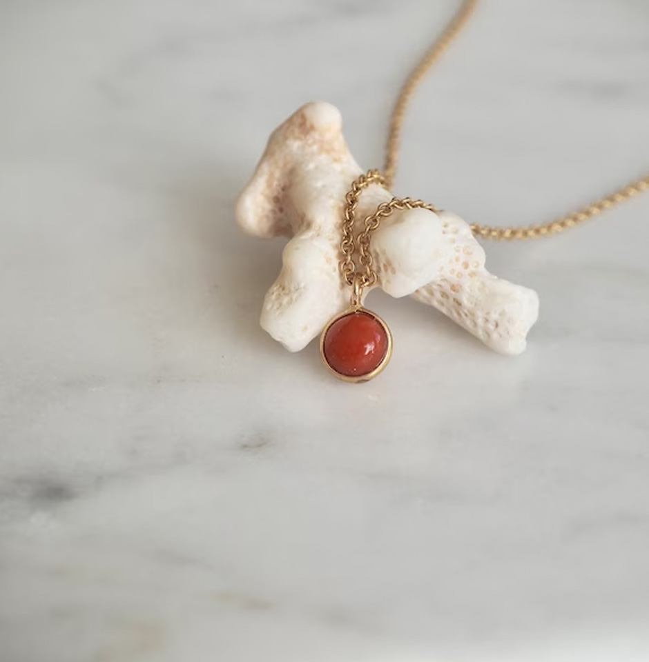 18k Genuine Gold Chain Necklace With Beautiful Coral Gold Pendant