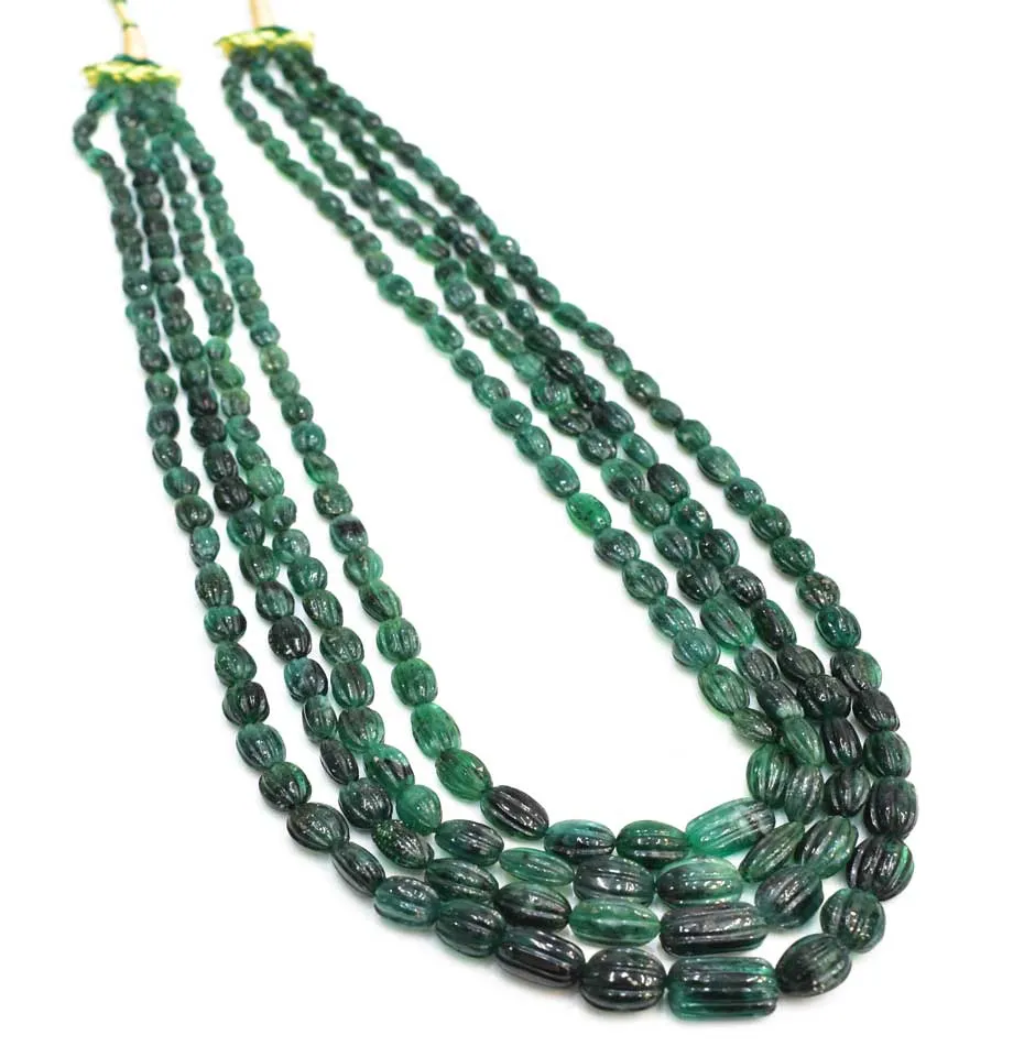 Straight Carved Emerald Beads