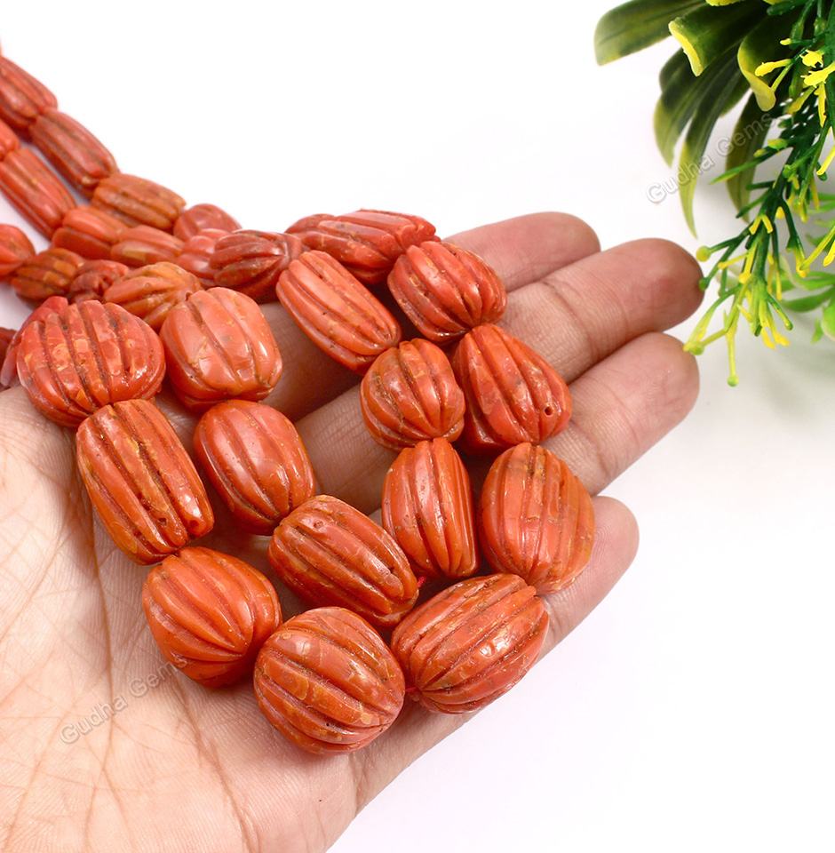 Natural Carved Coral Tumble Necklace